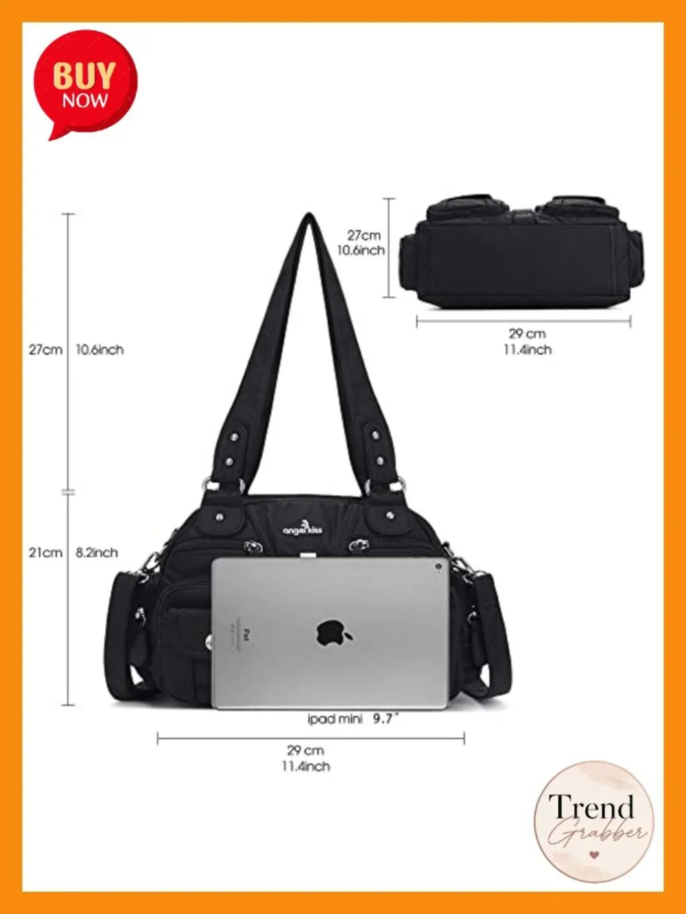 Vegan Leather Hobo Crossbody Bag with Removable Strap, Multiple Pockets